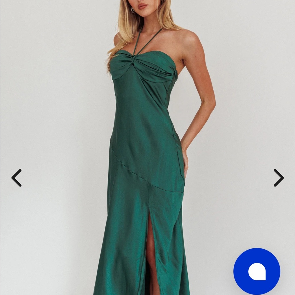Selfie Leslie Satin Dark Green Midi dress size XS. (kindred spirit)